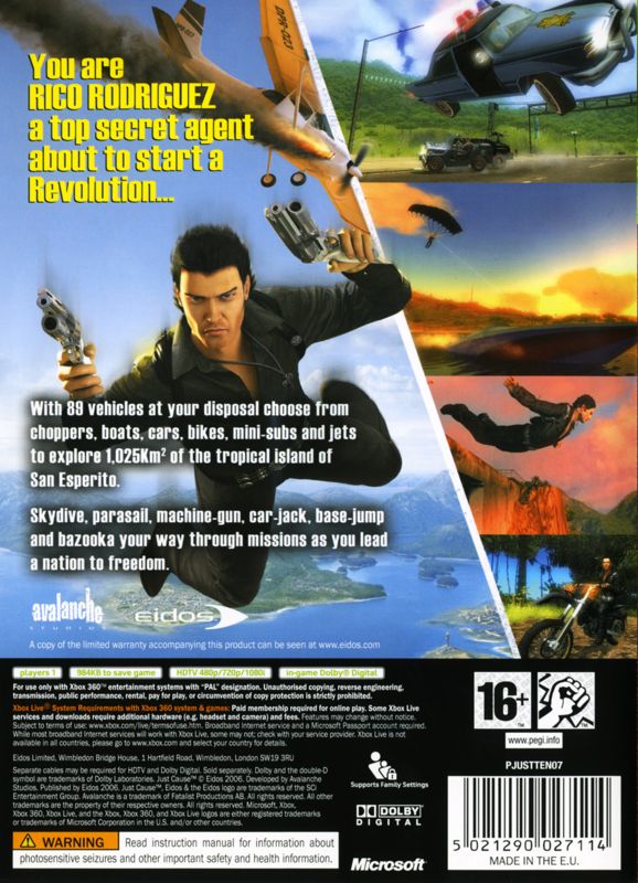 Back Cover for Just Cause (Xbox 360)