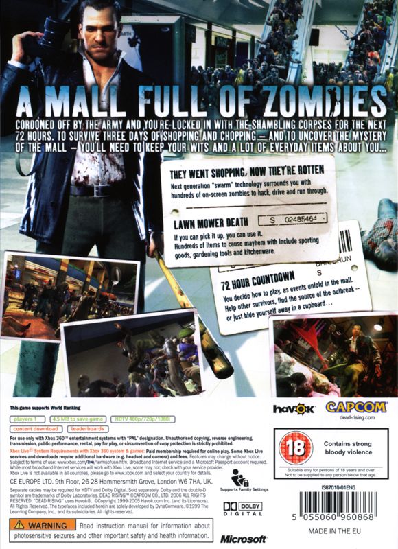 Back Cover for Dead Rising (Xbox 360)