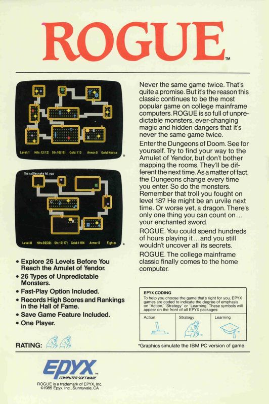 Back Cover for Rogue (DOS) (with IBM PC & Junior support)