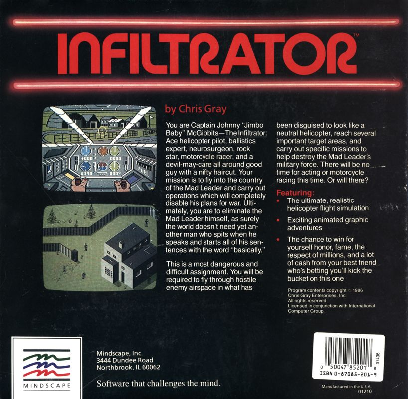 Back Cover for Infiltrator (Atari 8-bit)