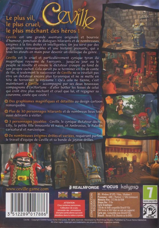 Back Cover for Ceville (Windows) (Les Grands Jeux d'Aventure release)