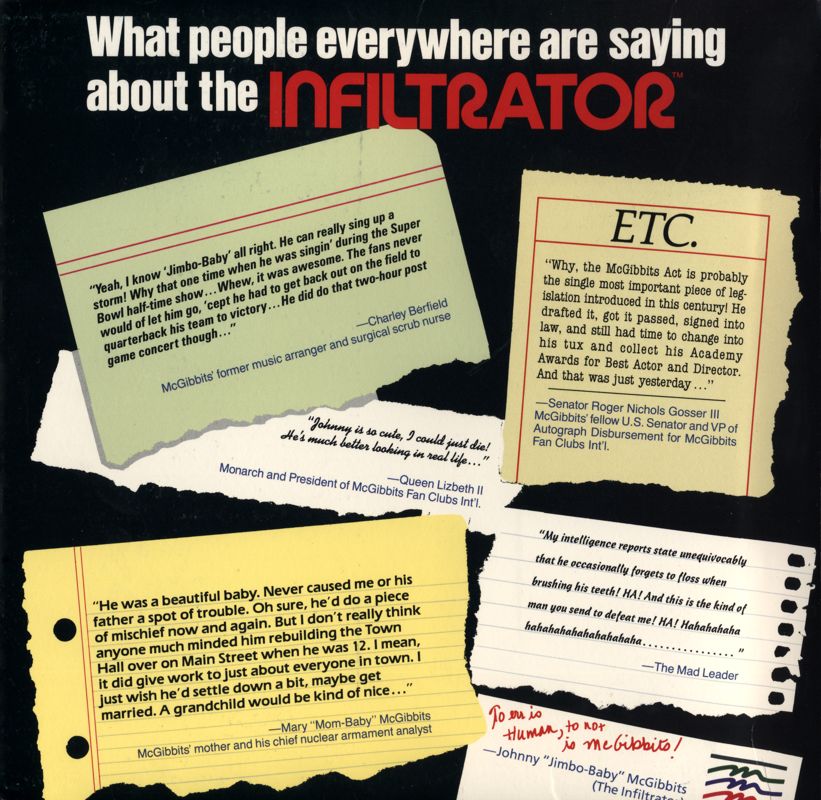 Inside Cover for Infiltrator (Atari 8-bit): Inside Cover - Left