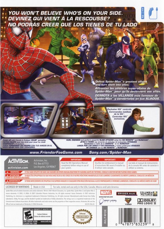 Back Cover for Spider-Man: Friend or Foe (Wii)