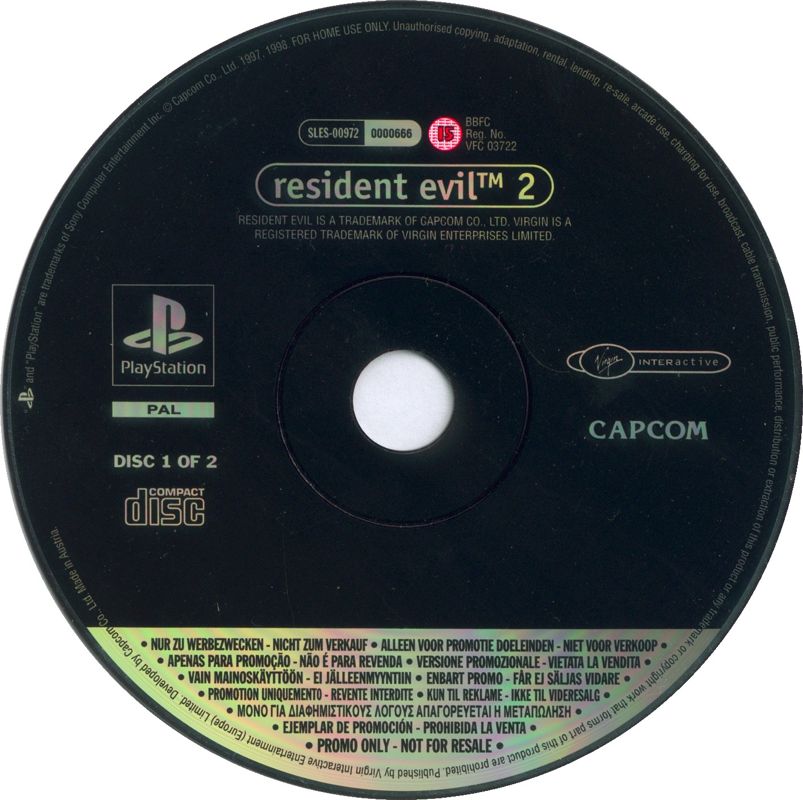 Media for Resident Evil 2 (PlayStation) (Review copy): Disc 1/2
