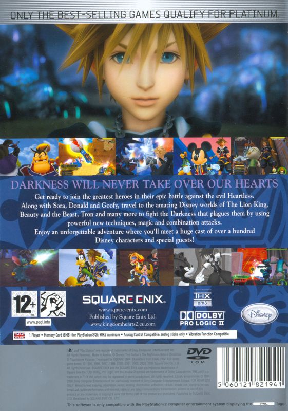 Back Cover for Kingdom Hearts II (PlayStation 2) (Platinum release)