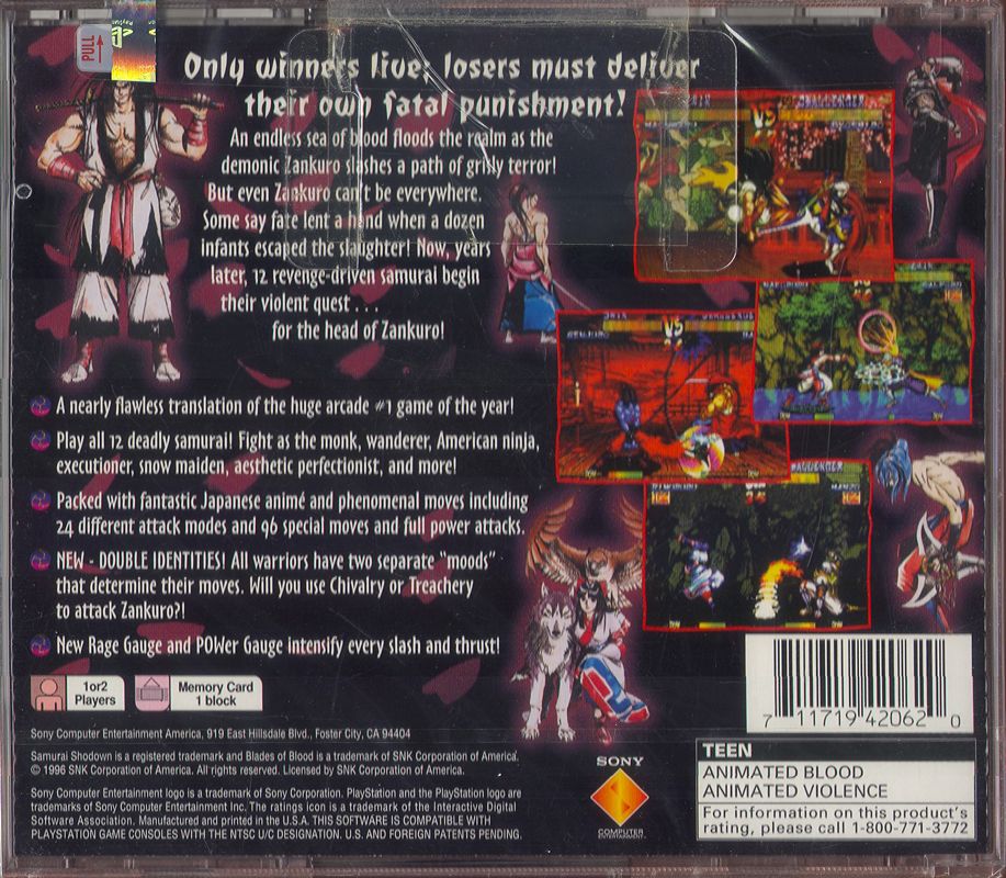 Back Cover for Samurai Shodown III: Blades of Blood (PlayStation)