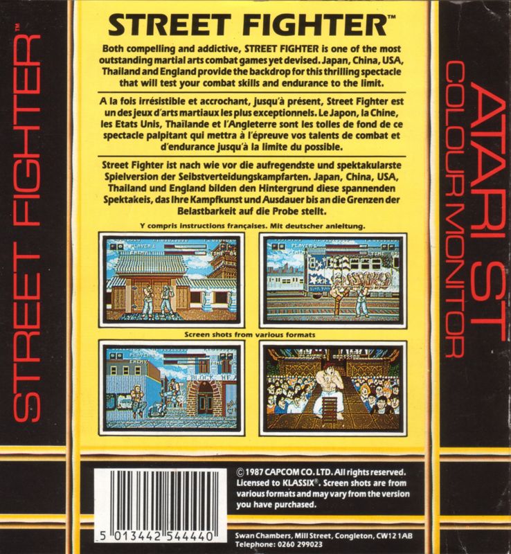 Back Cover for Street Fighter (Atari ST) (Klassix Budget Release)