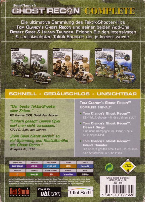 Back Cover for Tom Clancy's Ghost Recon: Gold Edition (Windows)