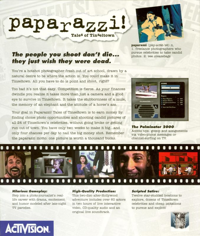 Back Cover for Paparazzi!: Tales of Tinseltown (Windows and Windows 3.x)
