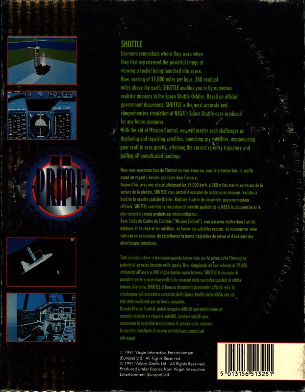 Back Cover for Shuttle: The Space Flight Simulator (DOS) (Hit Squad Budget re-release)