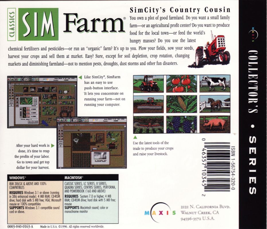 Other for Sim Farm (DOS and Windows 16-bit) (Sim Classics release): Jewel case back