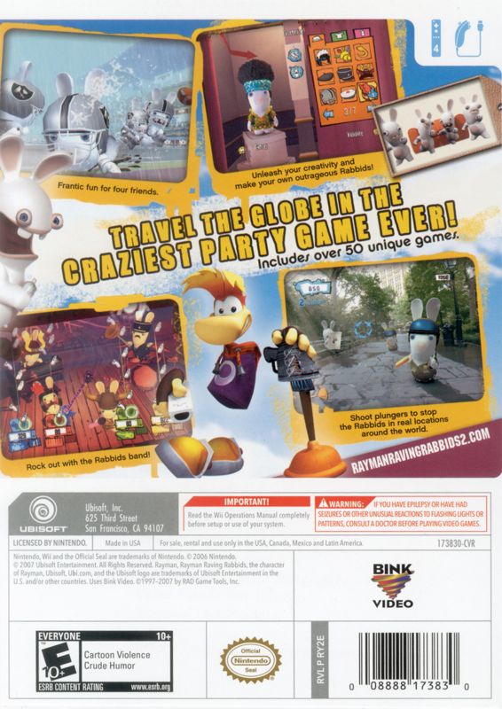 Back Cover for Rayman: Raving Rabbids 2 (Wii)