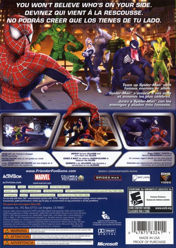 Back Cover for Spider-Man: Friend or Foe (Xbox 360)