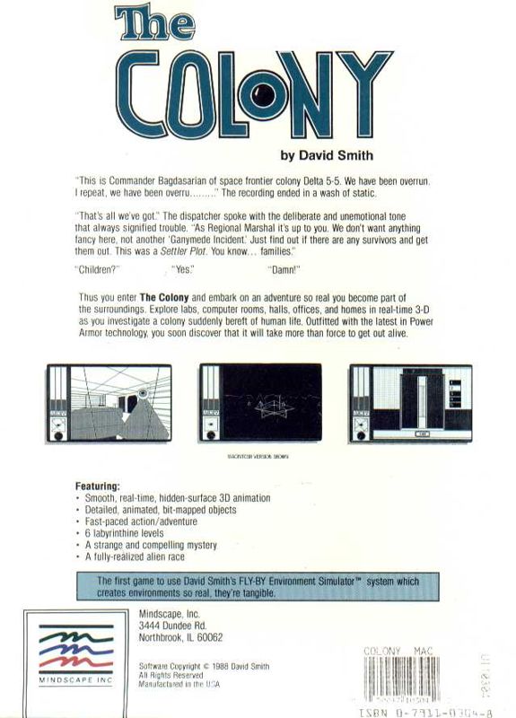 Back Cover for The Colony (Macintosh)