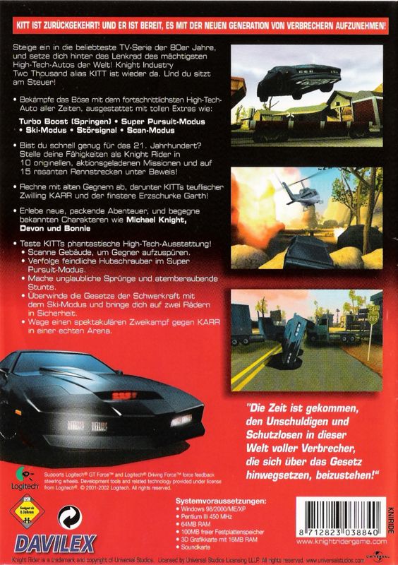 Back Cover for Knight Rider: The Game (Windows)