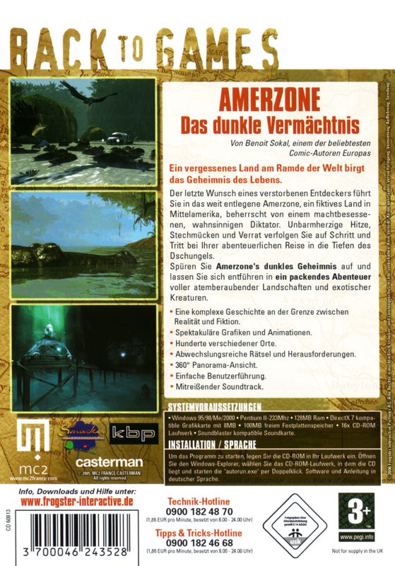 Back Cover for Amerzone: The Explorer's Legacy (Windows) (Back to Games release)