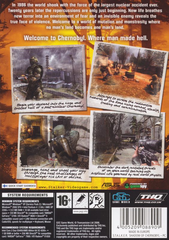 Back Cover for S.T.A.L.K.E.R.: Shadow of Chernobyl (Windows)