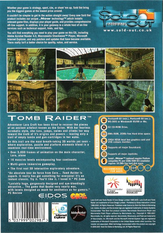 Back Cover for Tomb Raider (DOS) (Sold Out Software release (2001))