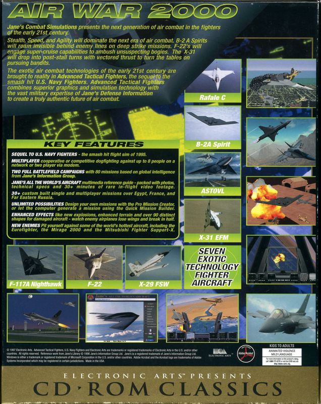 Back Cover for Jane's Combat Simulations: ATF - Advanced Tactical Fighters (DOS) (CD-ROM Classics release)