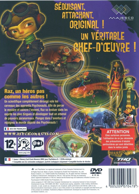 Back Cover for Psychonauts (PlayStation 2)