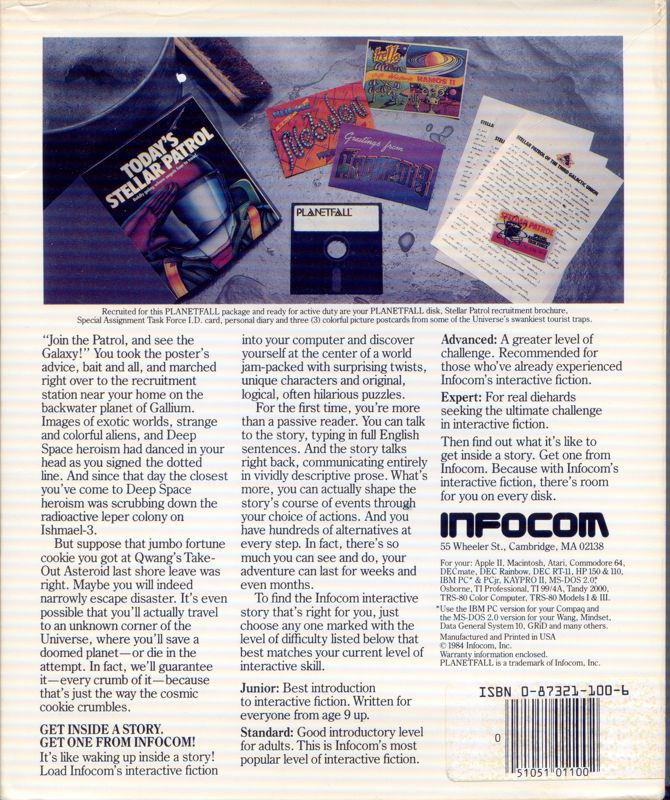 Back Cover for Planetfall (Commodore 64)