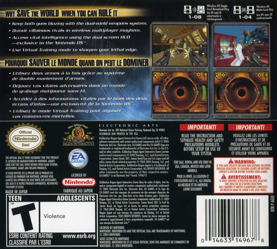 Back Cover for GoldenEye: Rogue Agent (Nintendo DS)
