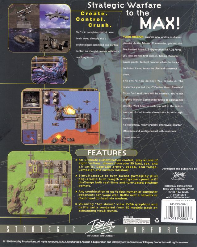 Back Cover for M.A.X.: Mechanized Assault & Exploration (DOS)