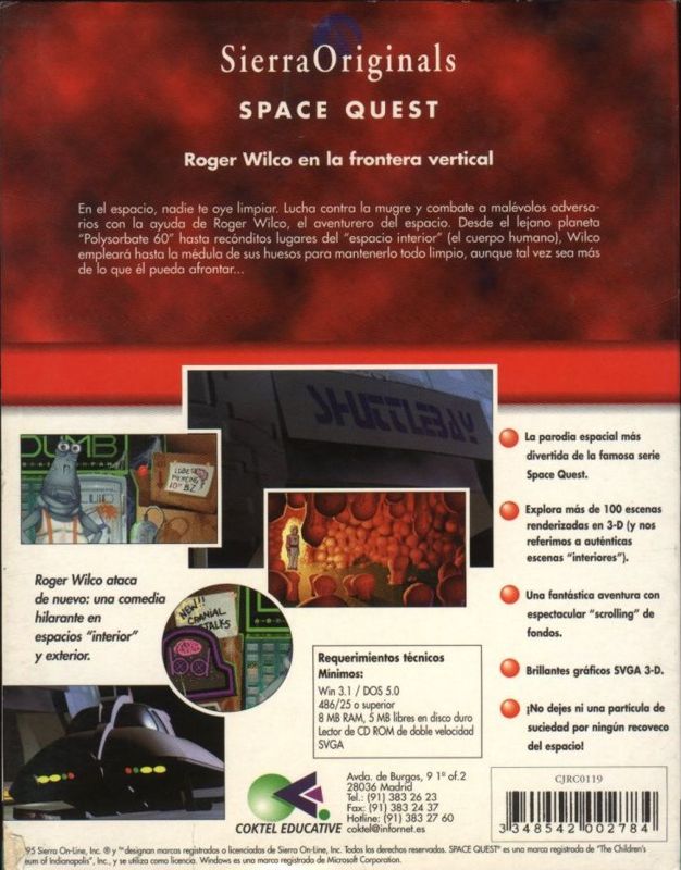Back Cover for Space Quest 6: Roger Wilco in the Spinal Frontier (DOS and Windows and Windows 3.x) (SierraOriginals Release)