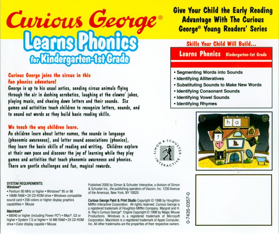 Back Cover for Curious George Learns Phonics (Macintosh and Windows)