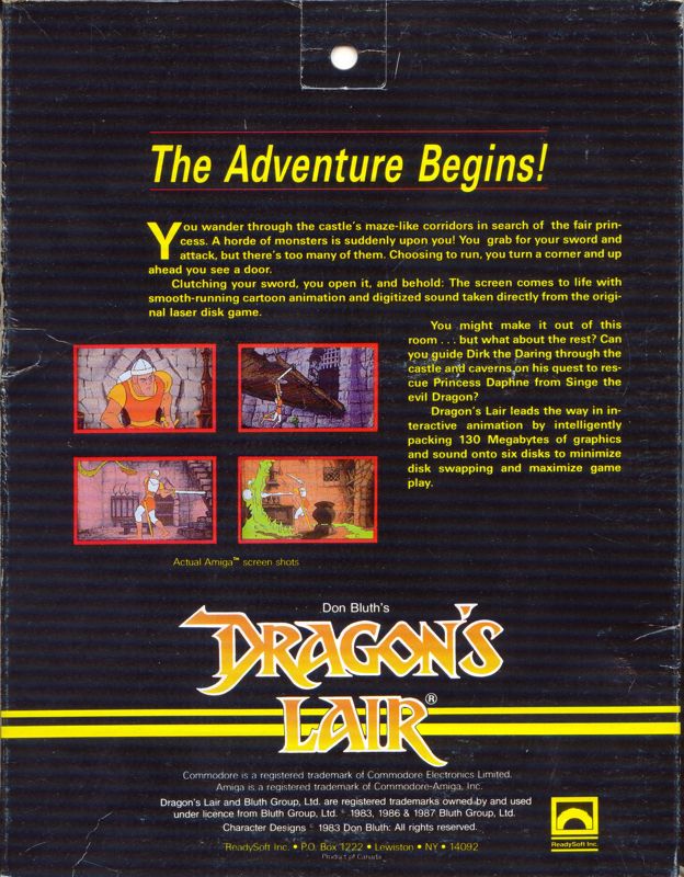 Back Cover for Dragon's Lair (Amiga)