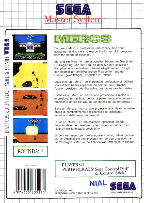 Back Cover for Mercs (SEGA Master System)