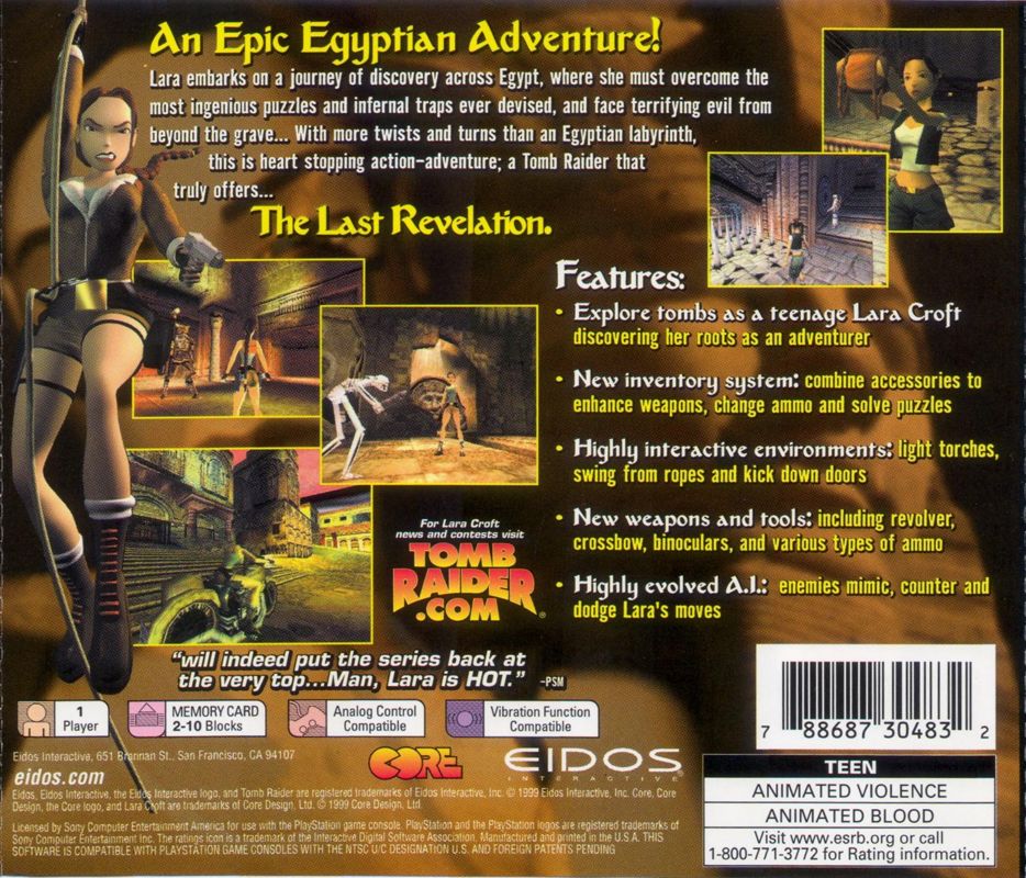 Back Cover for Tomb Raider: The Last Revelation (PlayStation)