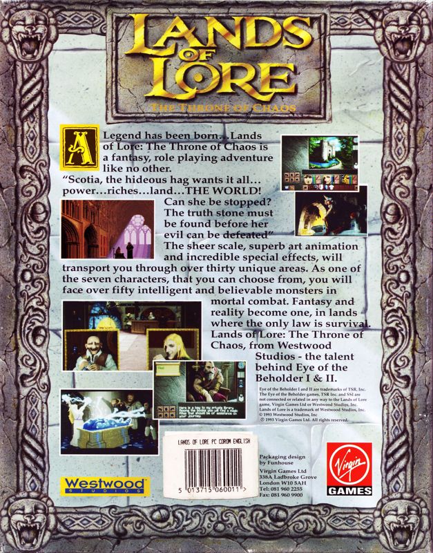 Back Cover for Lands of Lore: The Throne of Chaos (DOS) (CD-ROM version)