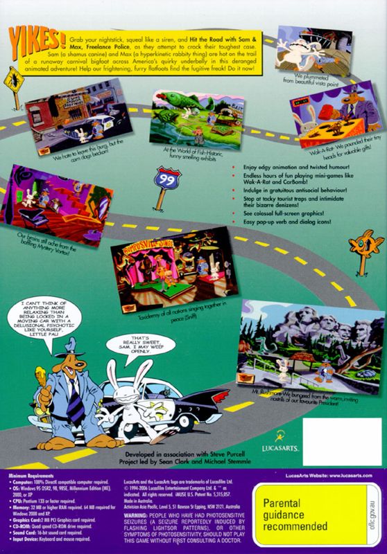 Back Cover for Sam & Max: Hit the Road (Windows) (LucasArts Classic release)