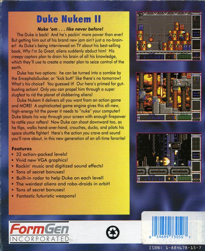 Back Cover for Duke Nukem II (DOS) (CD version)