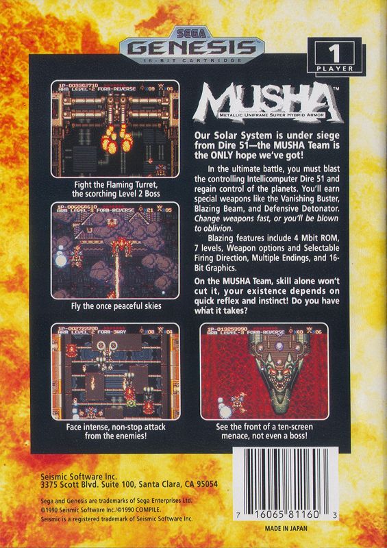 Back Cover for M.U.S.H.A. (Genesis)