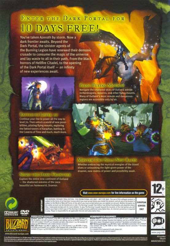 Back Cover for World of WarCraft: The Burning Crusade (Macintosh and Windows) (Trial edition)
