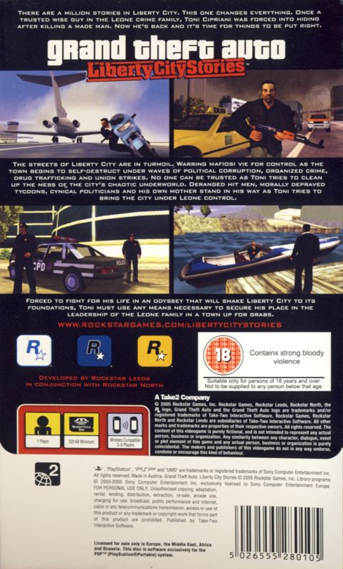 Back Cover for Grand Theft Auto: Liberty City Stories (PSP)