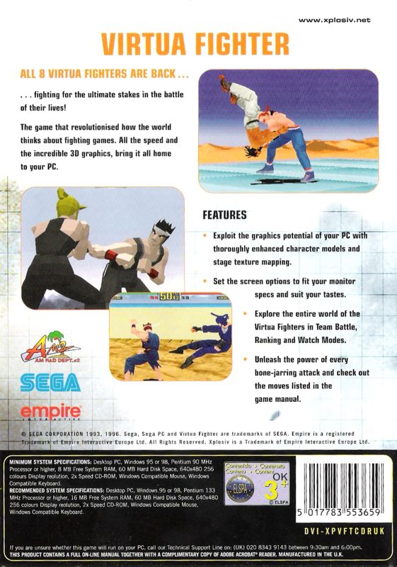 Back Cover for Virtua Fighter Remix (Windows) (Xplosiv re-release)