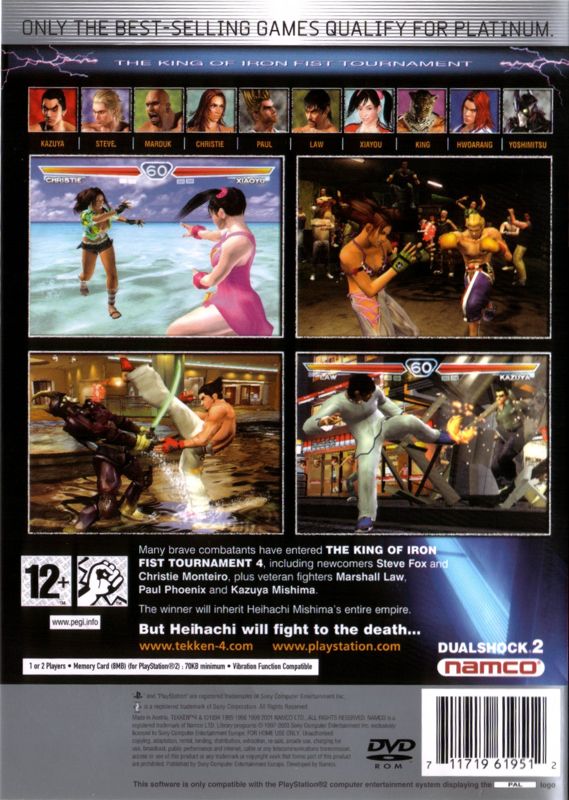 Back Cover for Tekken 4 (PlayStation 2) (Platinum release)