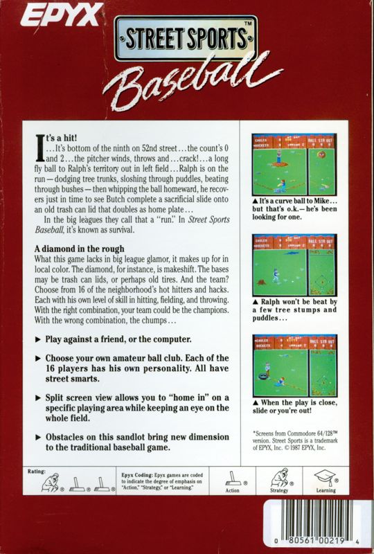 Back Cover for Street Sports Baseball (DOS)