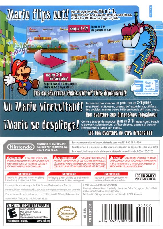 Back Cover for Super Paper Mario (Wii)