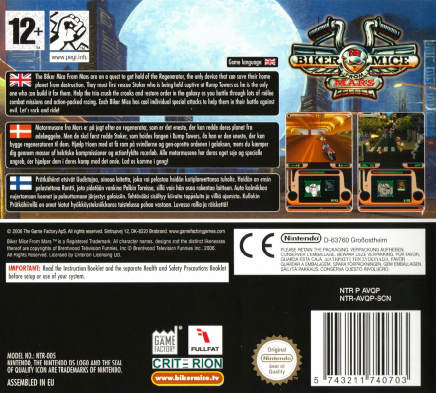 Back Cover for Biker Mice from Mars (Nintendo DS)