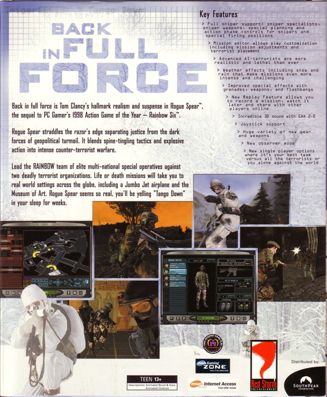 Back Cover for Tom Clancy's Rainbow Six: Rogue Spear (Windows) (SouthPeak Interactive release)