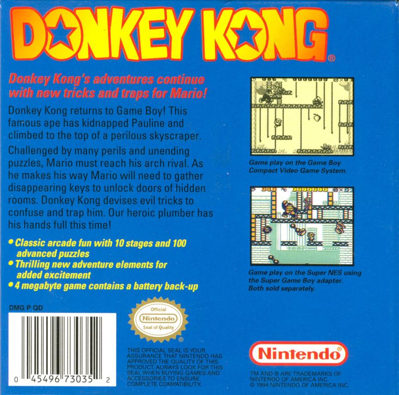 Back Cover for Donkey Kong (Game Boy)