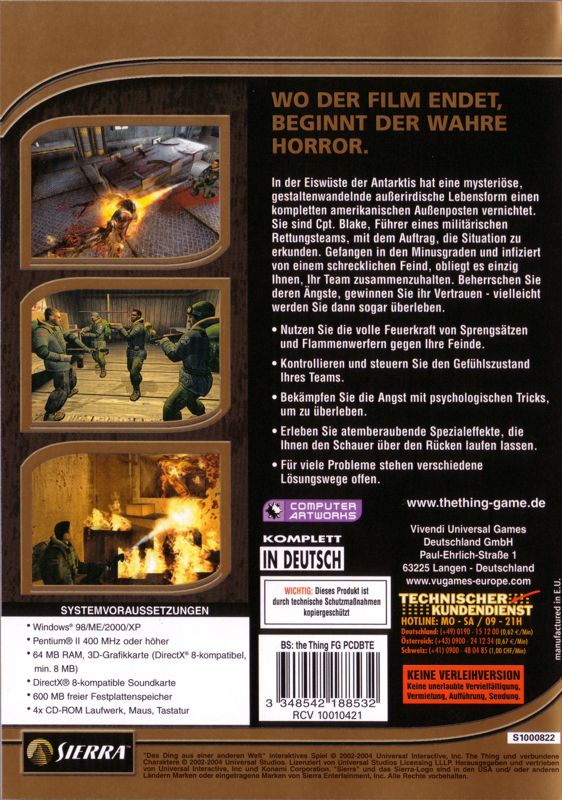 Back Cover for The Thing (Windows) (BestSeller Series release)