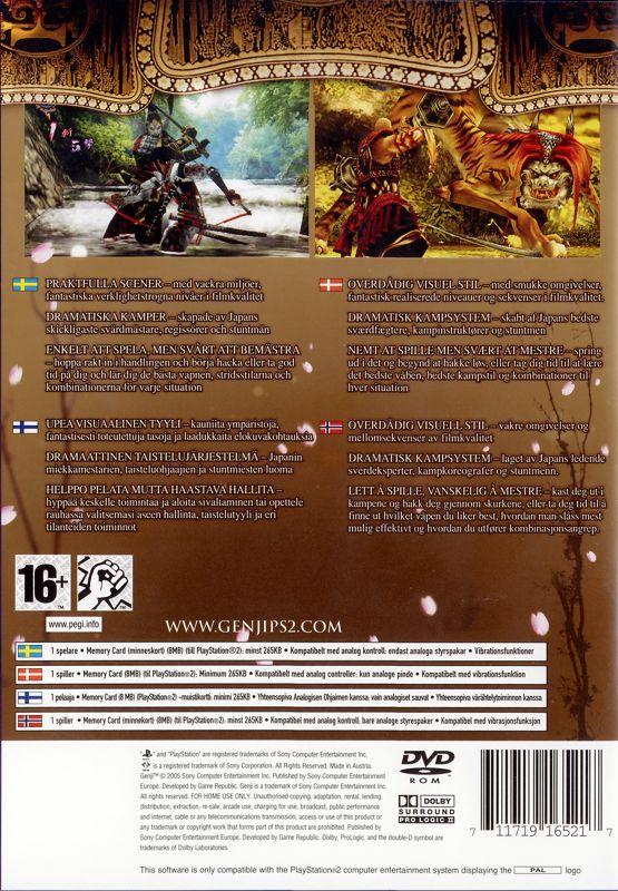 Other for Genji: Dawn of the Samurai (PlayStation 2) (Cardboard cover): Keep Case - Back
