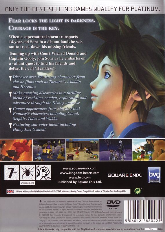 Back Cover for Kingdom Hearts (PlayStation 2) (Platinum re-release)