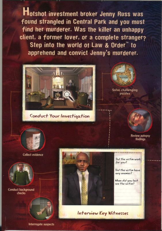 Inside Cover for Law & Order: Dead on the Money (Windows): Left Side