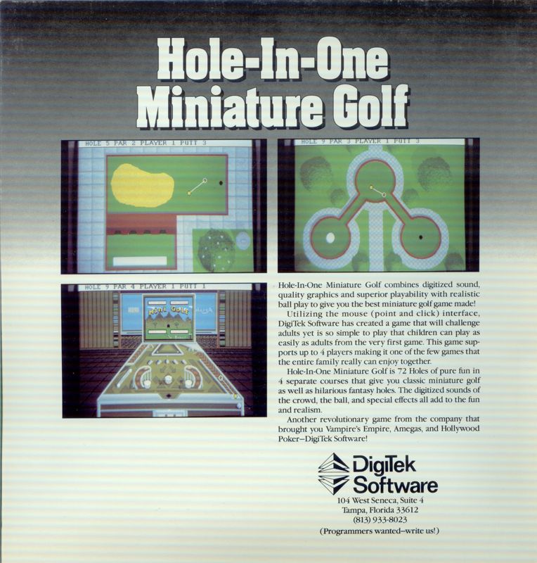 Back Cover for Hole-In-One Miniature Golf (Amiga)